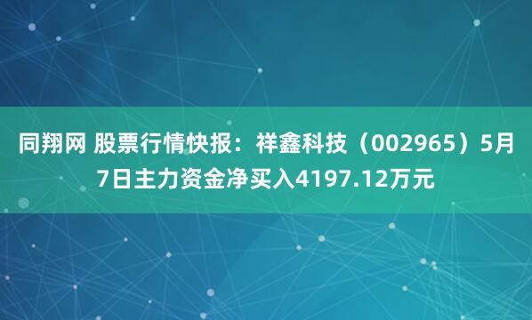 同翔网 股票行情快报：祥鑫科技（002965）5月7日主力资金净买入4197.12万元